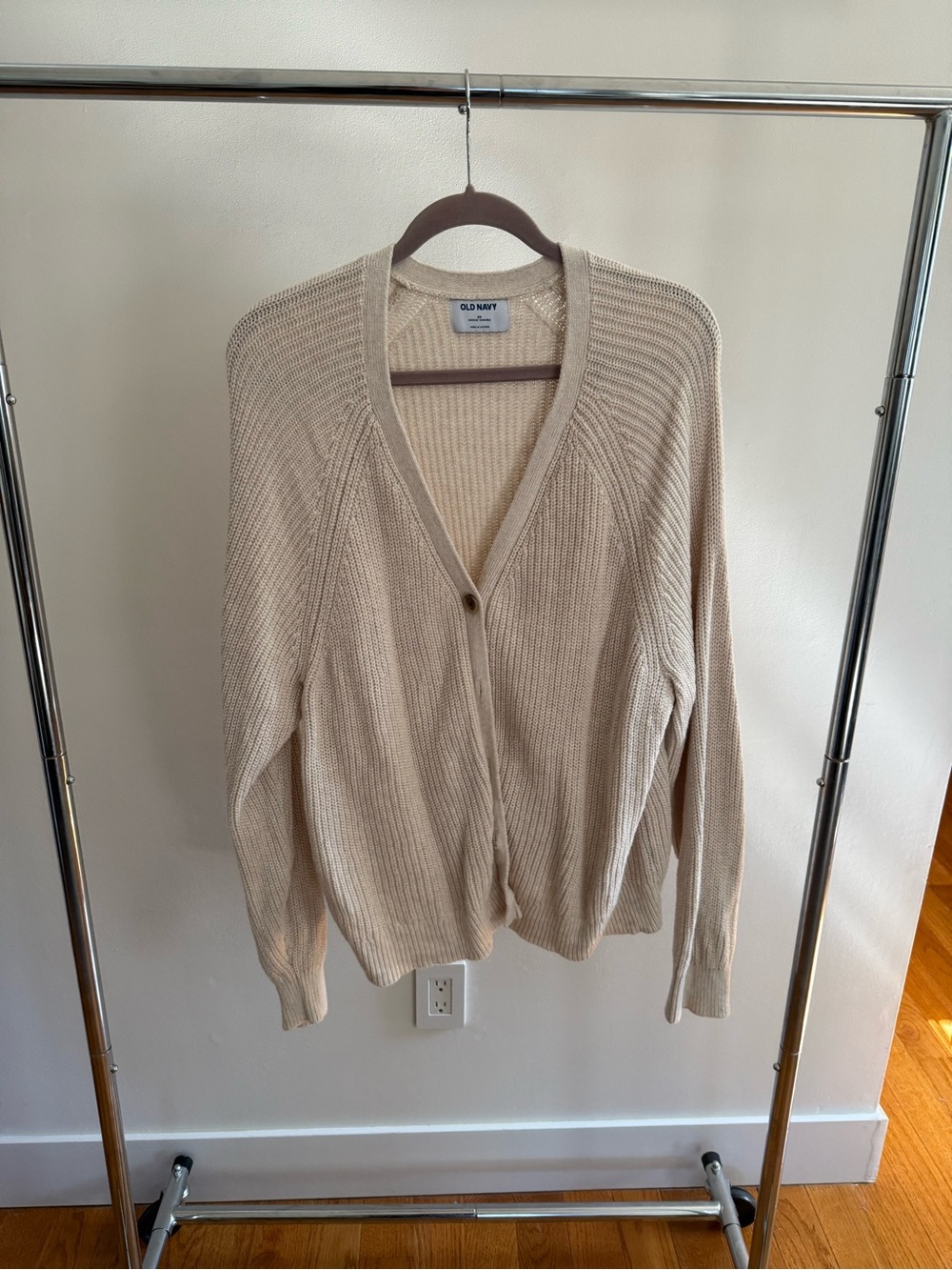Old Navy Beige V-Neck Ribbed Button Cardigan